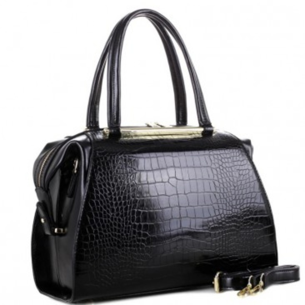 Croc Embossed Patent Leather Satchel Nude or Black